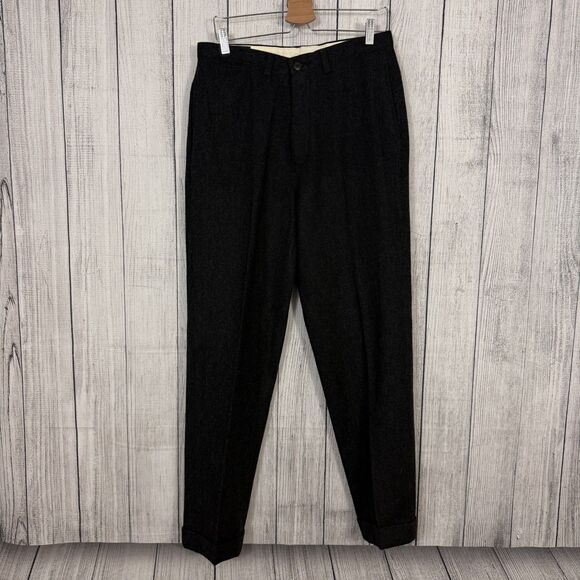 VTG Polo Ralph Lauren Men's W33 x L32 Black Tweed Wool Herringbone Dress Pants - Picture 1 of 7